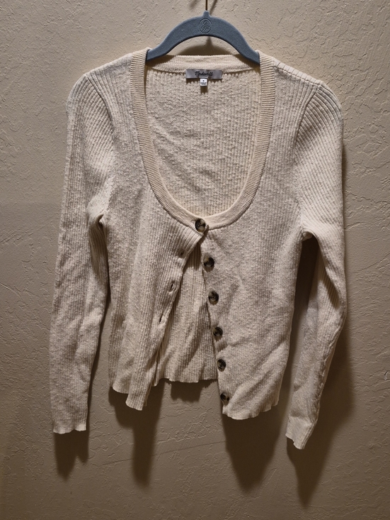 Madewell Sweaters - Madewell Cream Ribbed Scoop-Neck Button Cardigan